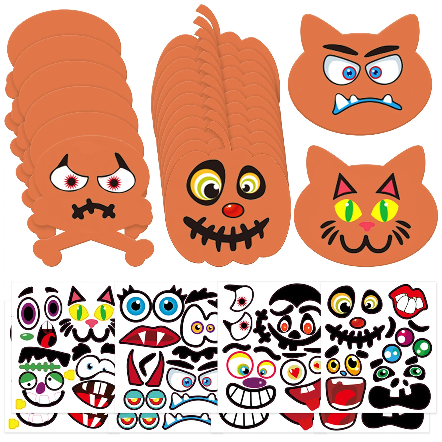 

Halloween Pumpkin Ghost DIY Pumpkin Crafts Kit 16pcs Foam Pumpkin 6pcs Skeleton 2pcs Cat 32pcs Face Stickers