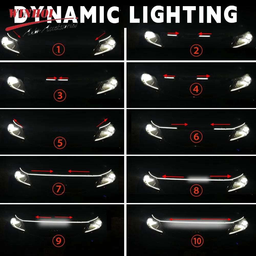 Scansione iniziale Led Car Hood Light Strip Lampada decorativa Flessibile DRL Luci di marcia diurna Strisce per fari automatici Accessori per auto