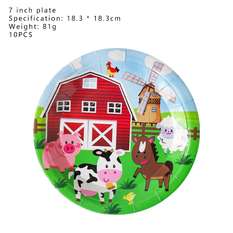 Farm Animals Theme Party Supplies Paper Plate Cup Napkin Invitation Ceiling Straws Bags Topper Banner Balloon Party Decoration