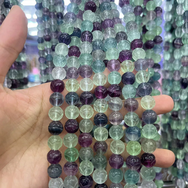 

Natural fluorite carved lotus beads Green Fluorite Loose Beads For Jewelry Making DIY Handmade Rings Bracelets Strand 6/8/10mm