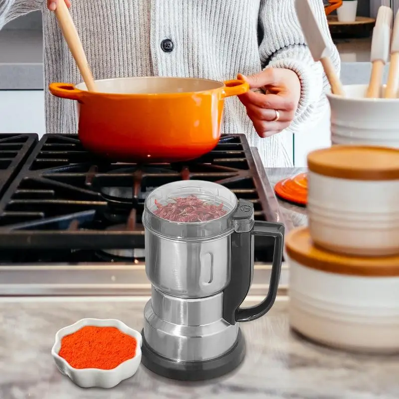 Moedor pequeno para cozinha, aço inoxidável, moedor de especiarias, moedor elétrico de pó, pequena máquina de moer, picador de alimentos secos com