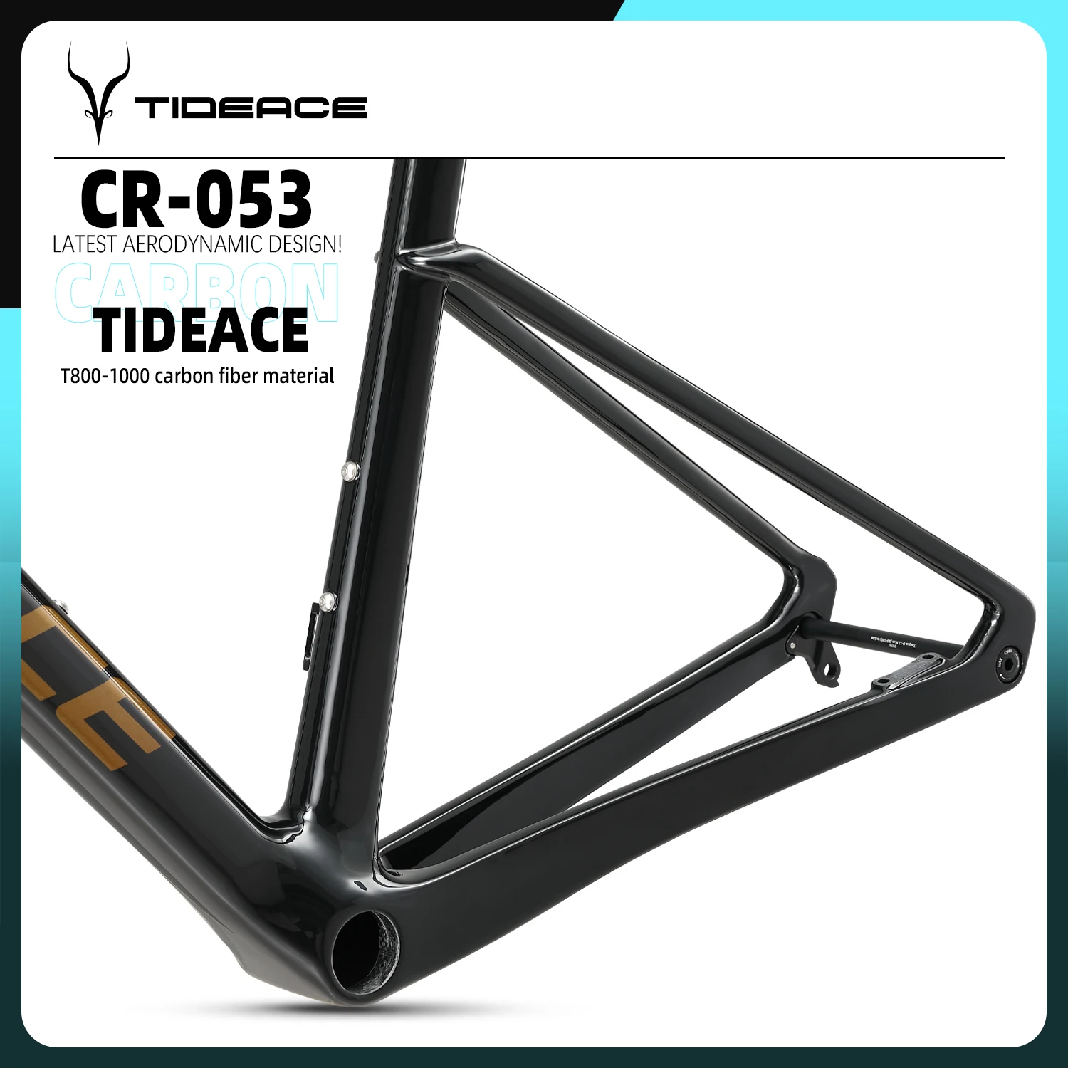 Tideace Ultra Light Weight Carbon Fiber Road Bike Frame Disc Brake All Internal Cable Bicycle Frameset Integrated Bar