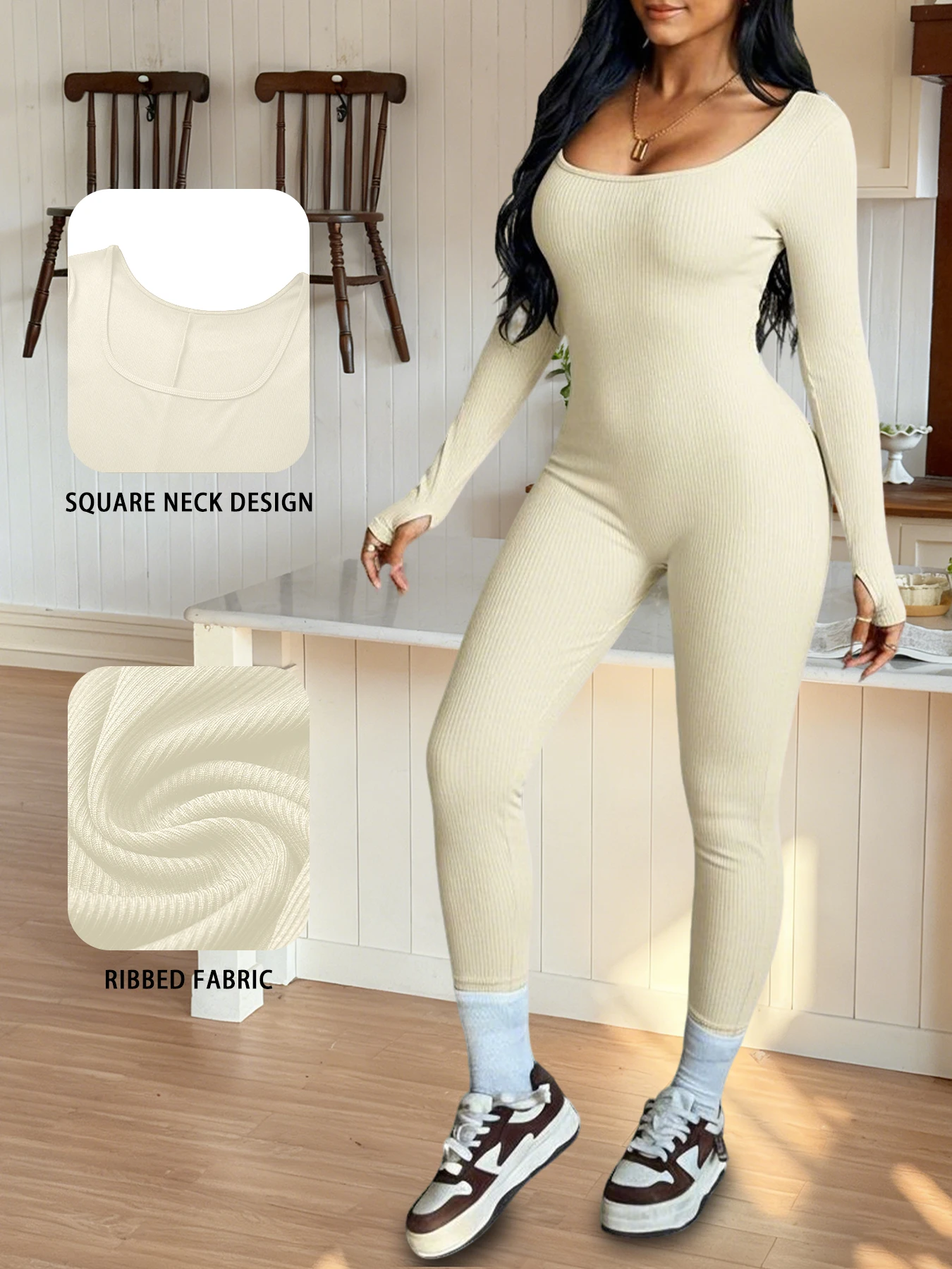 

Женский супермягкий комбинезон с длинными рукавами в рубчик, уютный домашний и повседневный наряд