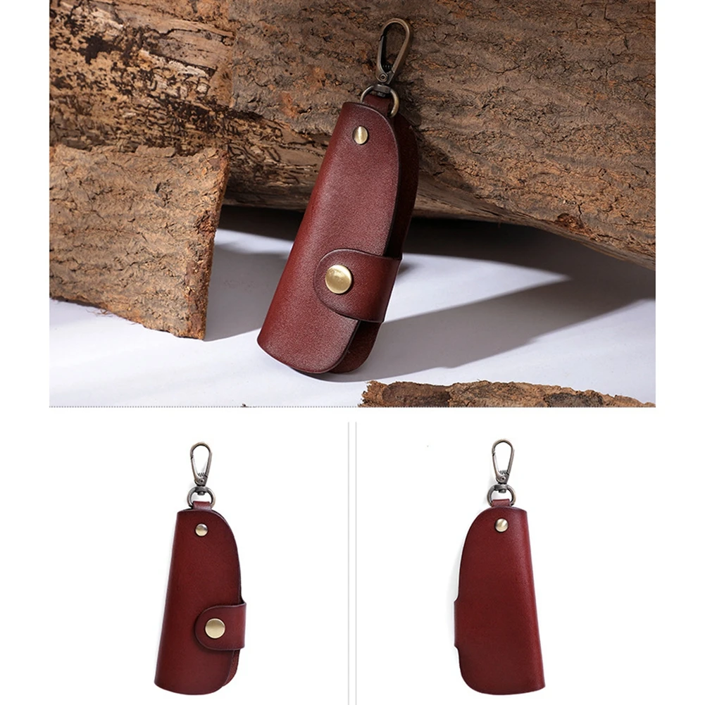 

Car Key Case Holder Keychain Soft Leather for Men Women with Snap Closure Red