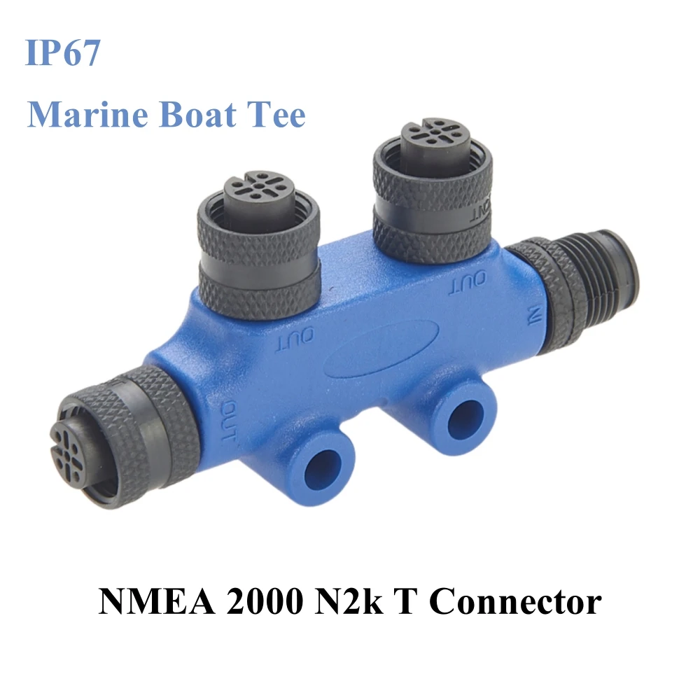 NMEA 2000 N2k T Connector IP67 Micro-C M12 2-Port MultiPort Marine Backbone Tee Splitter for Garmin,Lowrance,Simrad,B&G,Navico