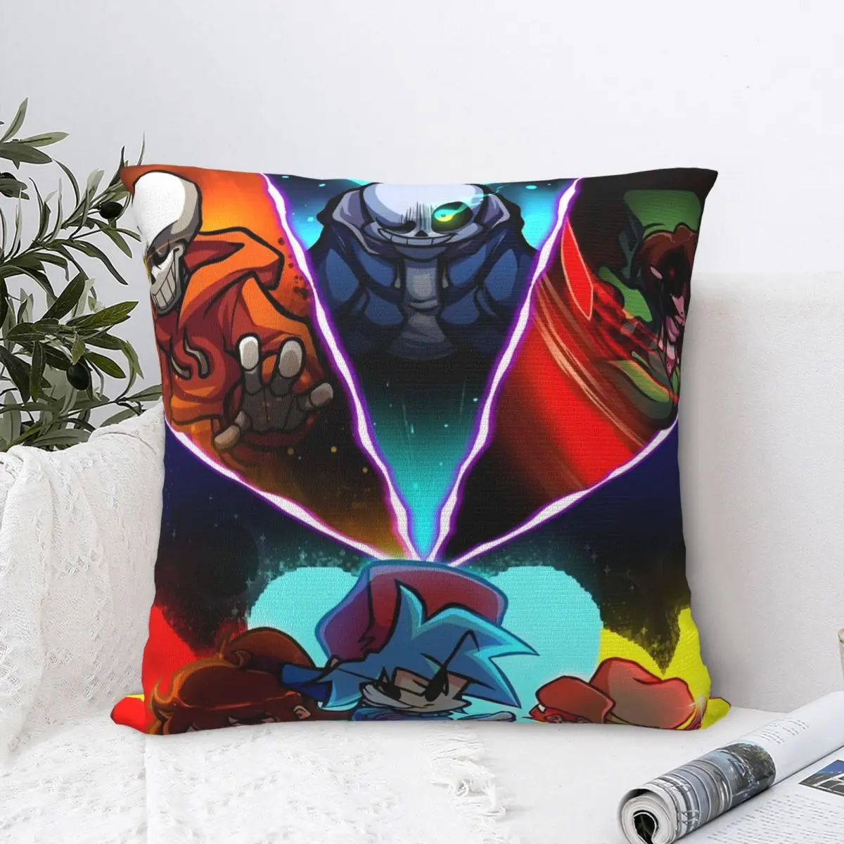 FNF Bad Time Trio Friday Night Funkin Pillow Case Cushion Covers Customized Decorative Pillowcase for Sofa 40*40cm