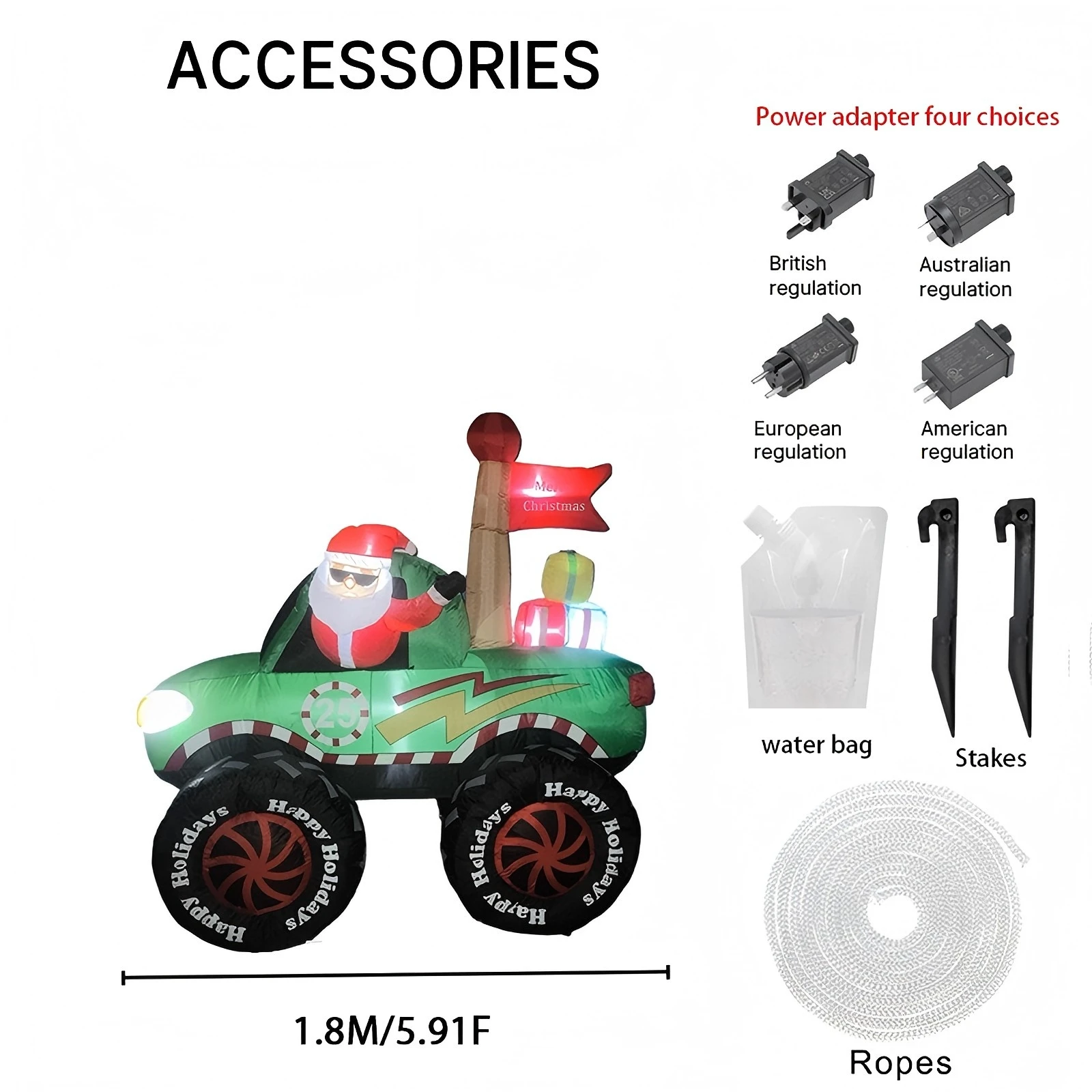 Camion monstre gonflable géant de noël de 5,9 pieds, jouet père noël avec lumières LED, décoration de pelouse de cour de noël, fournitures de fête à domicile, ornement