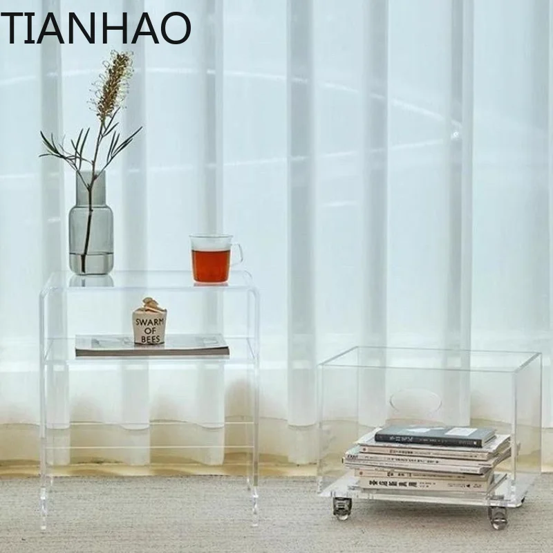 Acrylic bedside table Acrylic high-end bedside table with drawers on the side of the sofa Mobile transparent storage cabinet