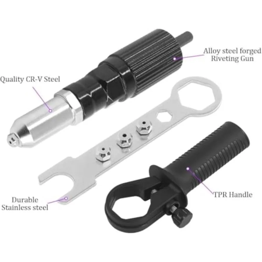 プロ仕様コードレスリベットガンツール（電動ドリル用アダプターキット付き）：自動車修理のための多用途リベット打ちソリューション
