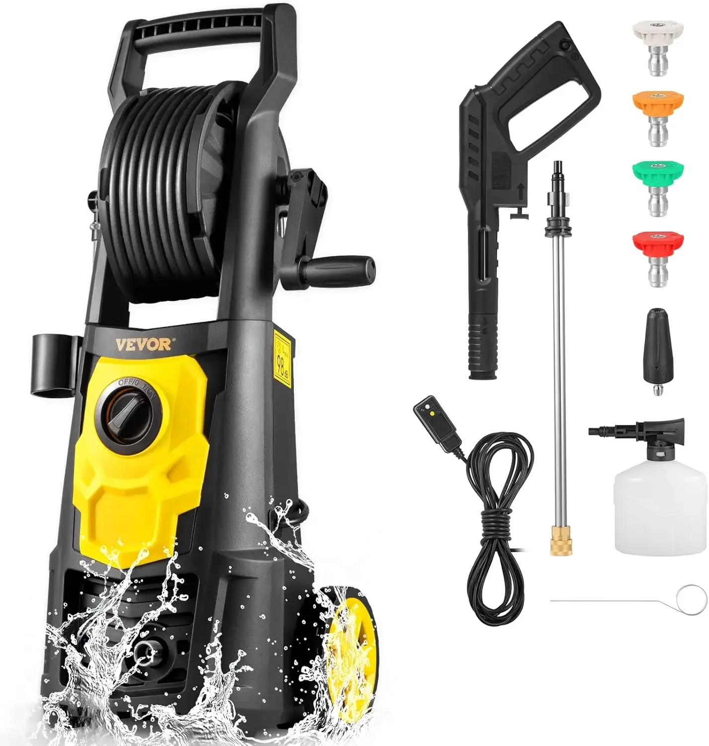 Electric Pressure Washer, 2000 PSI, Max 1.65 GPM Power Washer w/ 30 ft Hose & Reel, 5 Quick Connect Nozzles