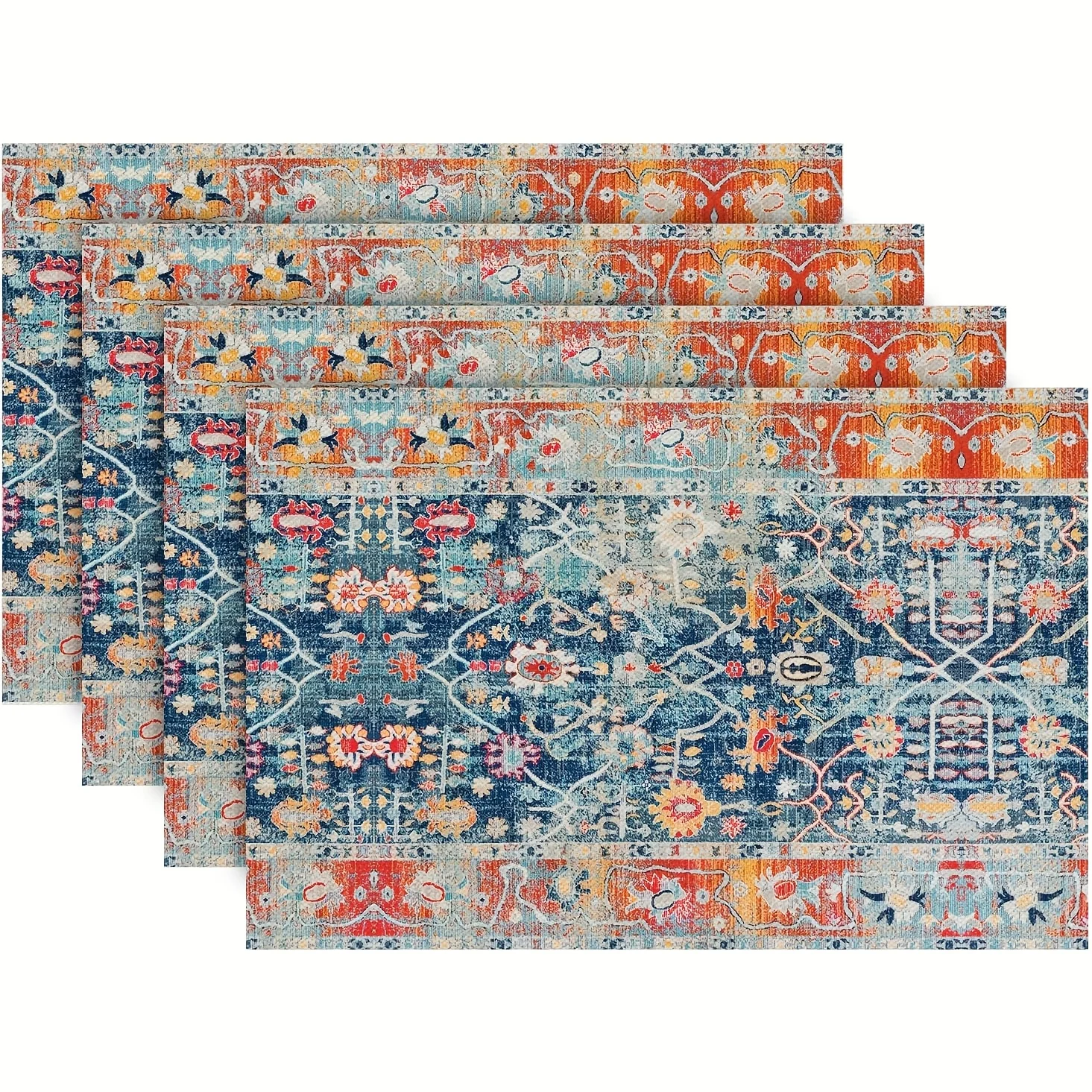 4/6/8pc Vintage Persian Rug Pattern Linen Placemats Boho Ethnic Kitchen Dining Table Decor Washable Heat Resistant Non Slip