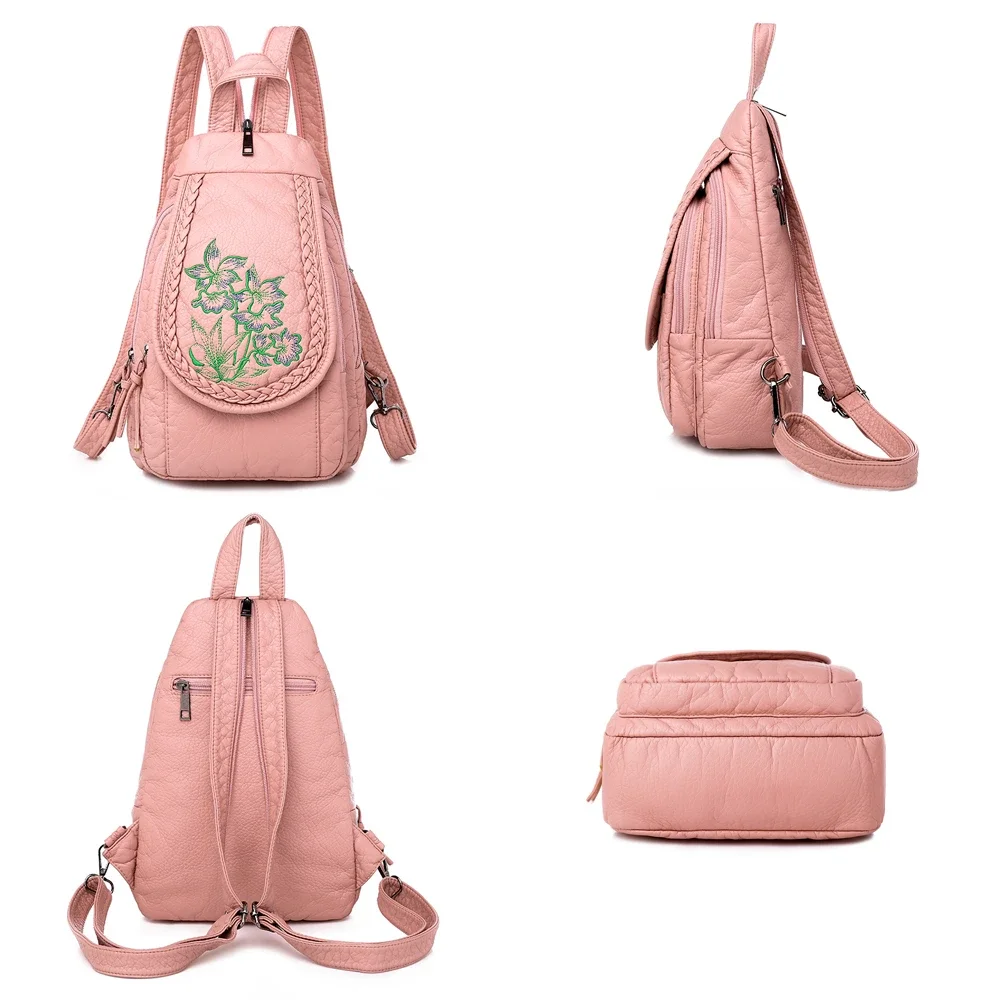 Women\'s Backpack Ladies Small Backpack For Teenage Girl Bagpack Soft Washed Leather Chest Bags for Women 2024 Mochila Feminina
