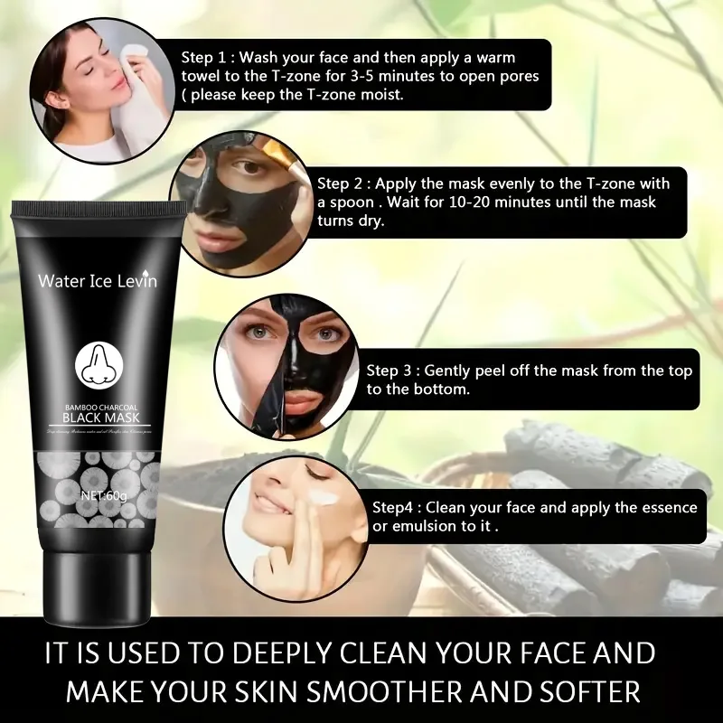 Bamboo Charcoal Mask Blackhead Remover Deep Facial Masks Deep Cleansing Purifying Peel Off Black Nud Shills Face Care Black Mask view 5
