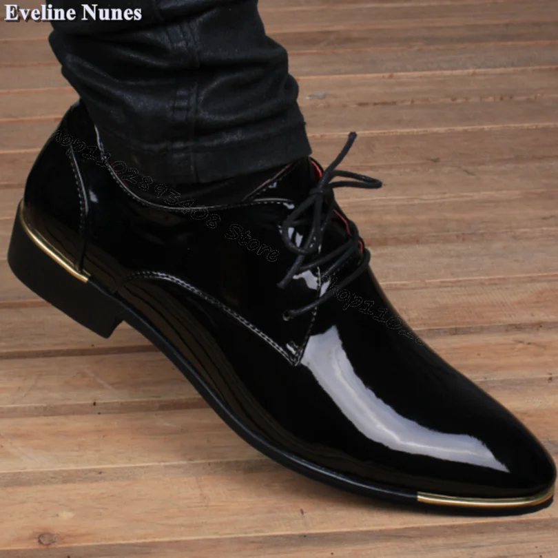 Patent Leather Lace up Shoes Solid High Heels Party Male Shoes British Style Spring Dress Men Shoes Size 38-44 Zapatillas Mujer