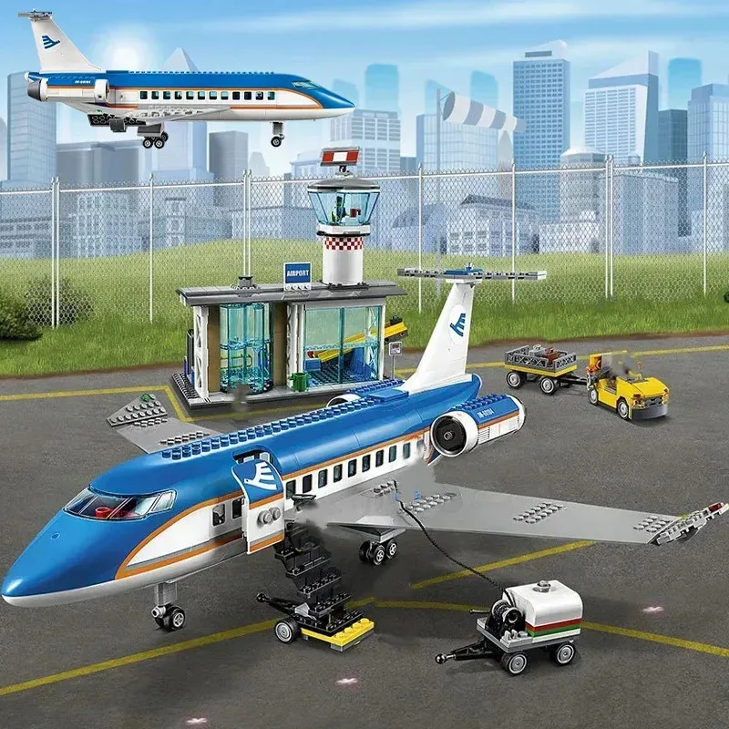 

Compatible MOC Sets Retired City Series Building Blocks Airport Passenger Terminal Airplane Children's Toys Assembling Gift
