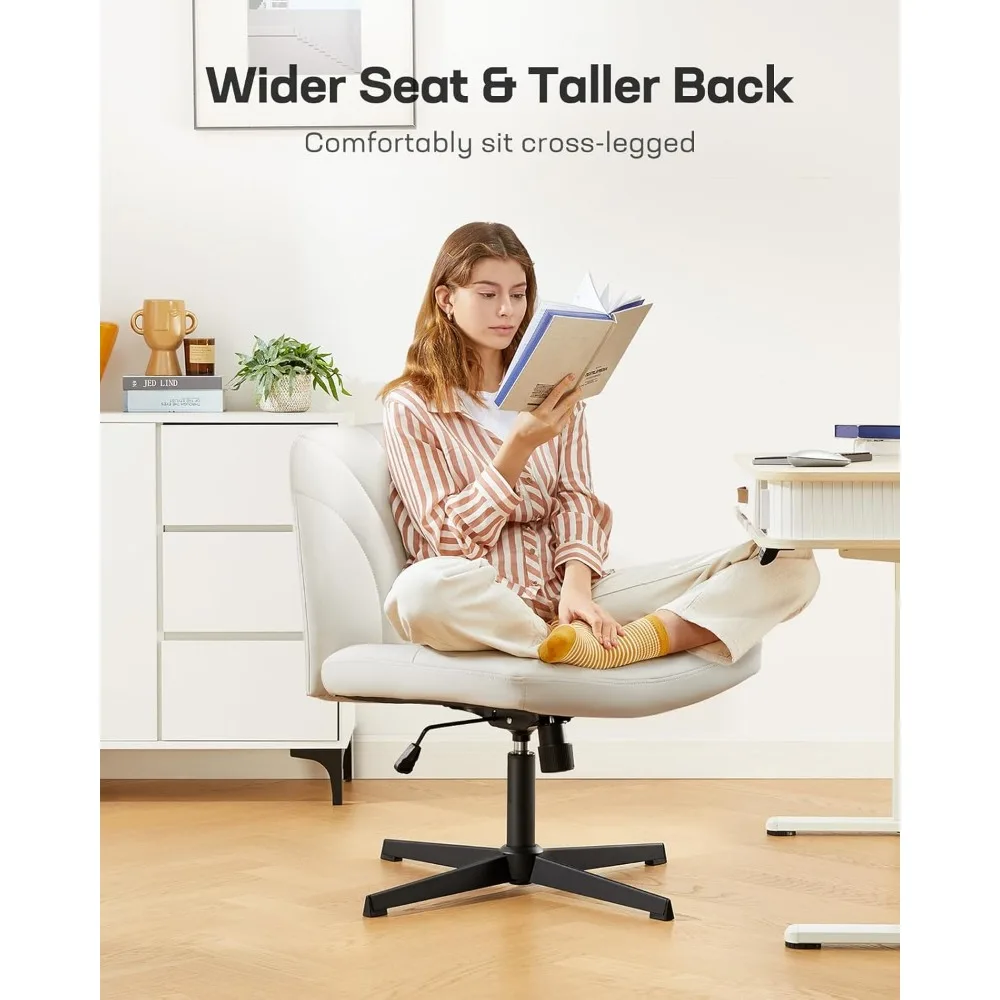 كرسي مكتب Marsail ذو أرجل متقاطعة: كرسي مكتب متقاطع من جلد البولي يوريثان، كرسي مكتب واسع بدون ذراع، ارتفاع دوار قابل للتعديل، كرسي الغرور Cha #3