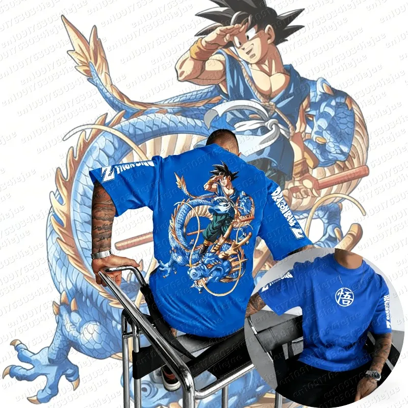 2026 Sommer Dragon Ball 100% Baumwolle Bedrucktes T-Shirt für Herren – Neu, Anime-Print, Bequem, Atmungsaktiv, Übergröße, Lässig, Locker