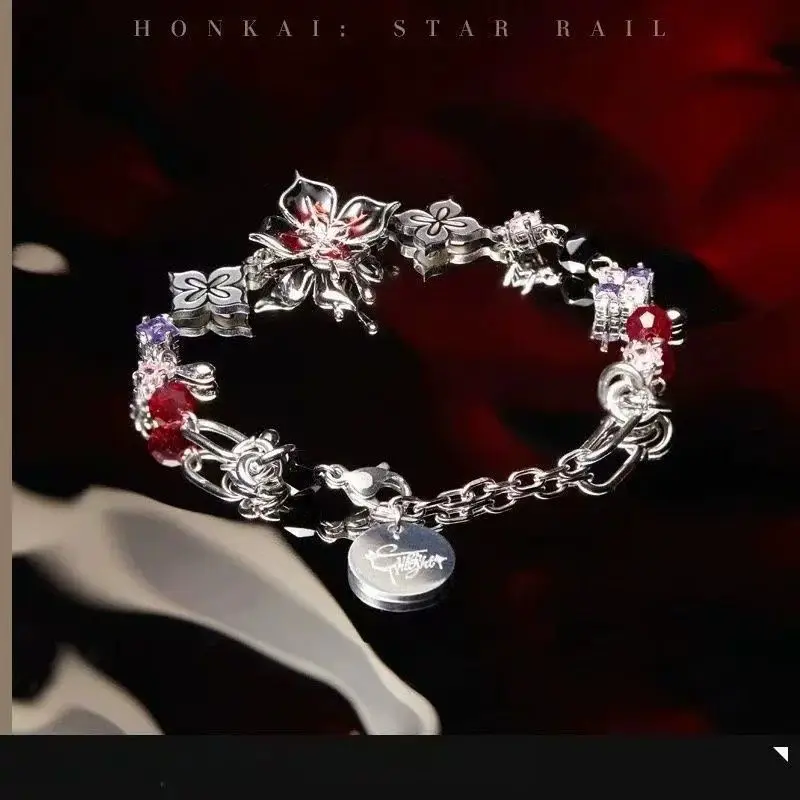 Honkai:Star Rail March 7th Cosplay Bracelet Silver Floral Crystal Bangle Anime Accessory Birthday Present Women Carnival Fans