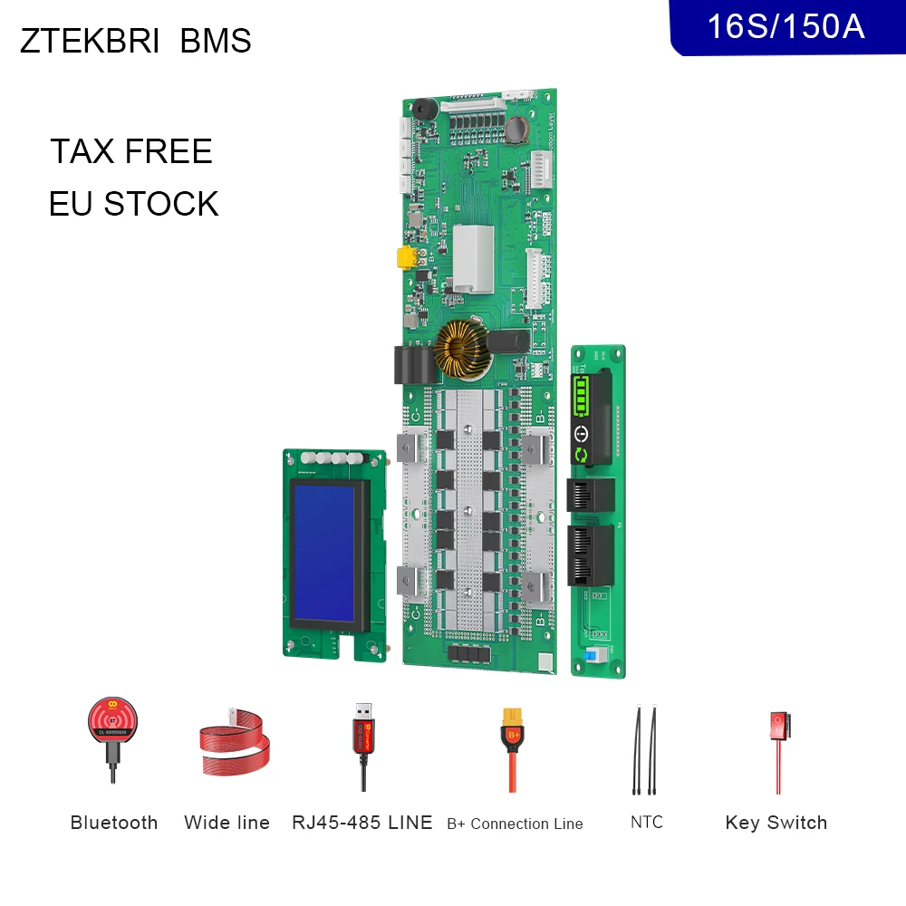 ZTEKBRI Homehold  Storage Energy Lifepo4 Battery Smart BMS with LCD Screen Blue tooth EU stock  for 16S  150A