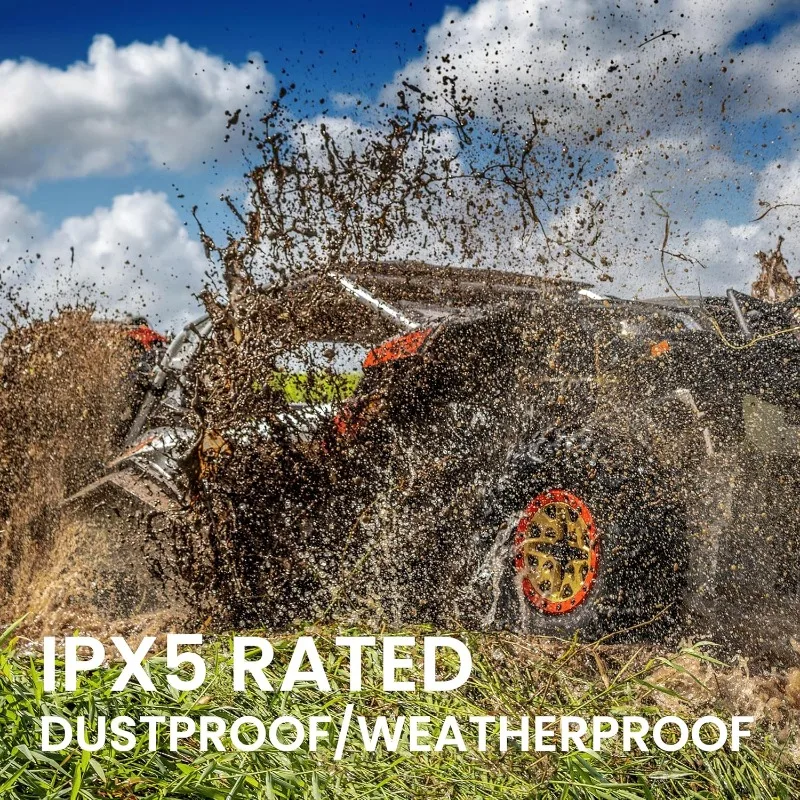 Audio Systems BRT26RGB ATV UTV Sound Bar - 26 polegadas de largura, alto-falantes de 4 polegadas, pinças de 1 polegada, IPX5 à prova de intempéries, Bluetooth,