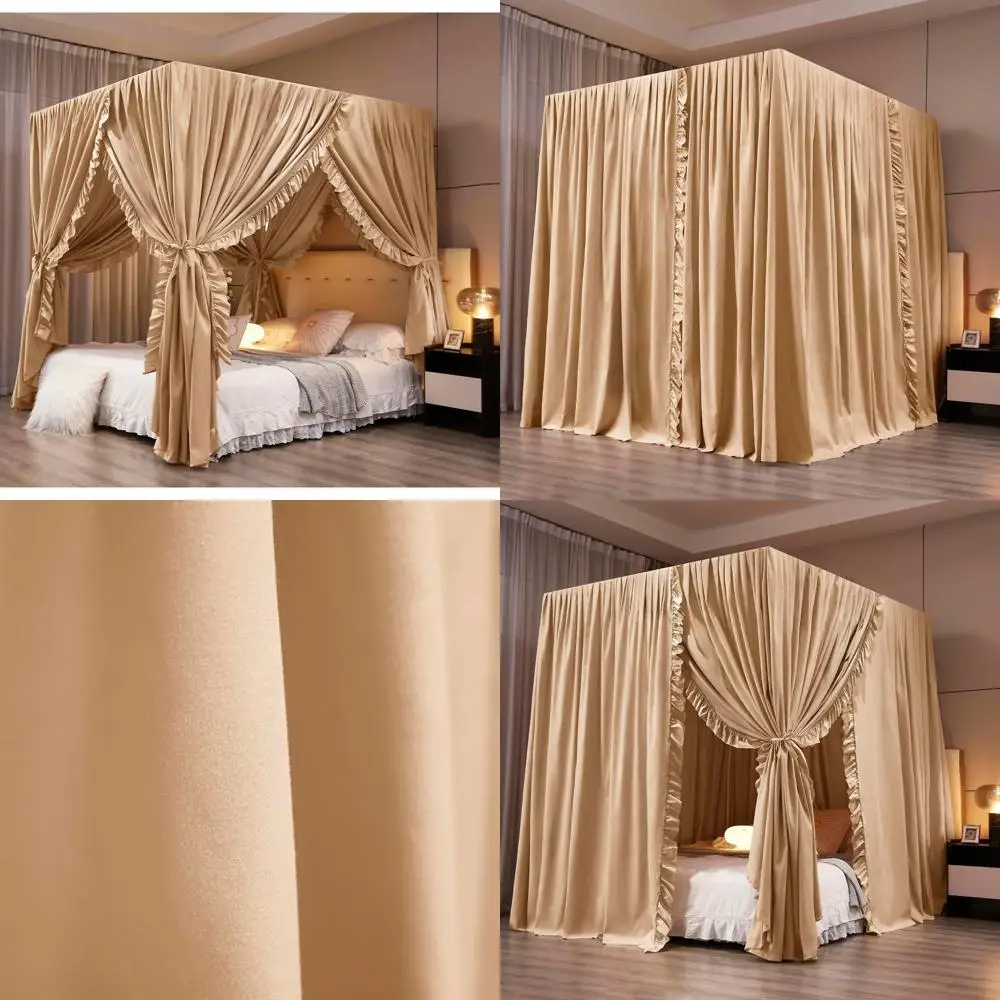 

Elegant Champagne Queen Canopy Bed Curtains for Adults - Breathable, Private Space Bedroom Decor