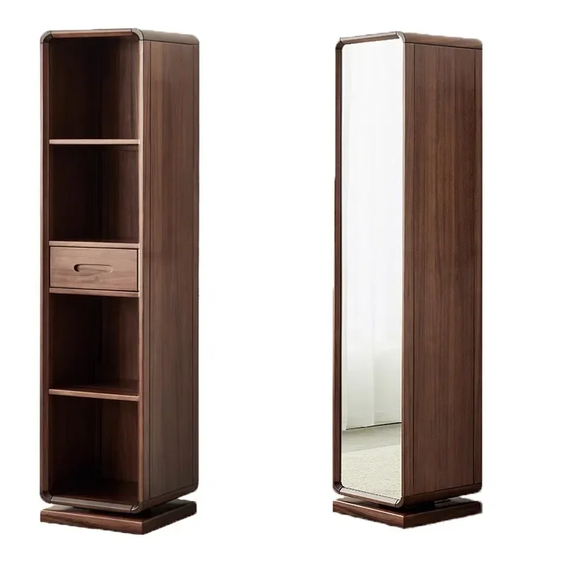 

A Villa Haute Couture North American Black Walnut Floor Mirror Rotatable Bookcase Multifunctional Locker Full-length Mirror