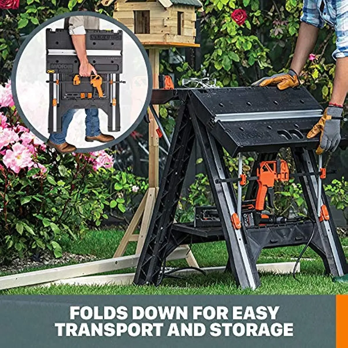 WORX WX051 Pegasus Folding Work Table Sawhorse Multifunctional Table Mobile Portable Woodworking Table Saw Folding Tool