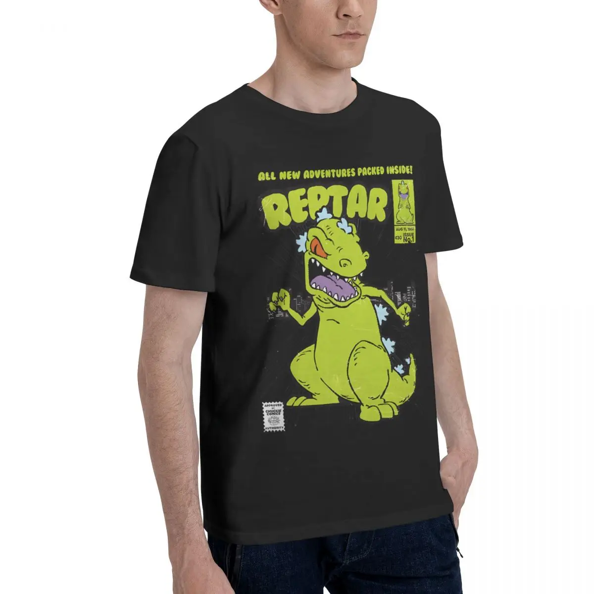 Reptar Comic Book Men\'s T Shirt Rugrat Novelty Tee Shirt Short Sleeve Round Neck T-Shirts Cotton Summer Clothes