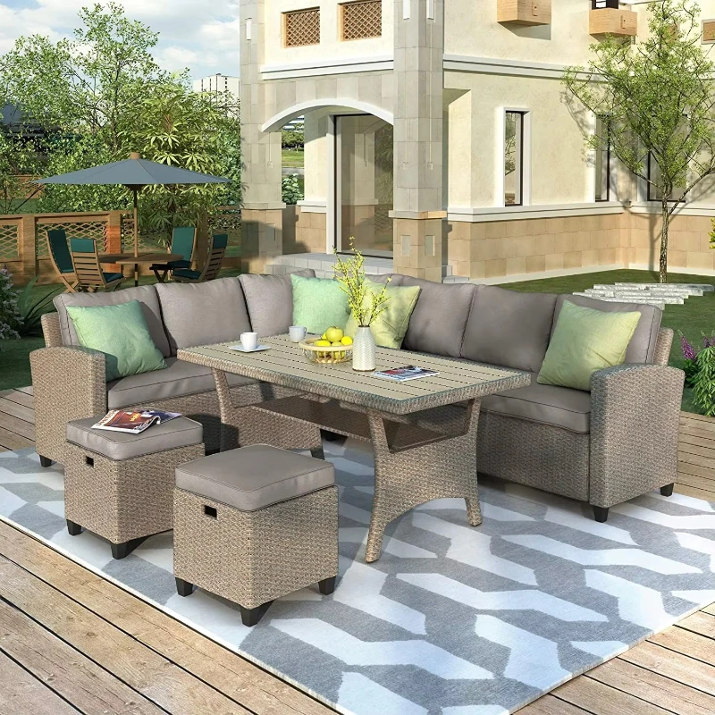 

Outdoor conversation set Garden furniture set All-weather wicker combination sofa Dining table and chairs