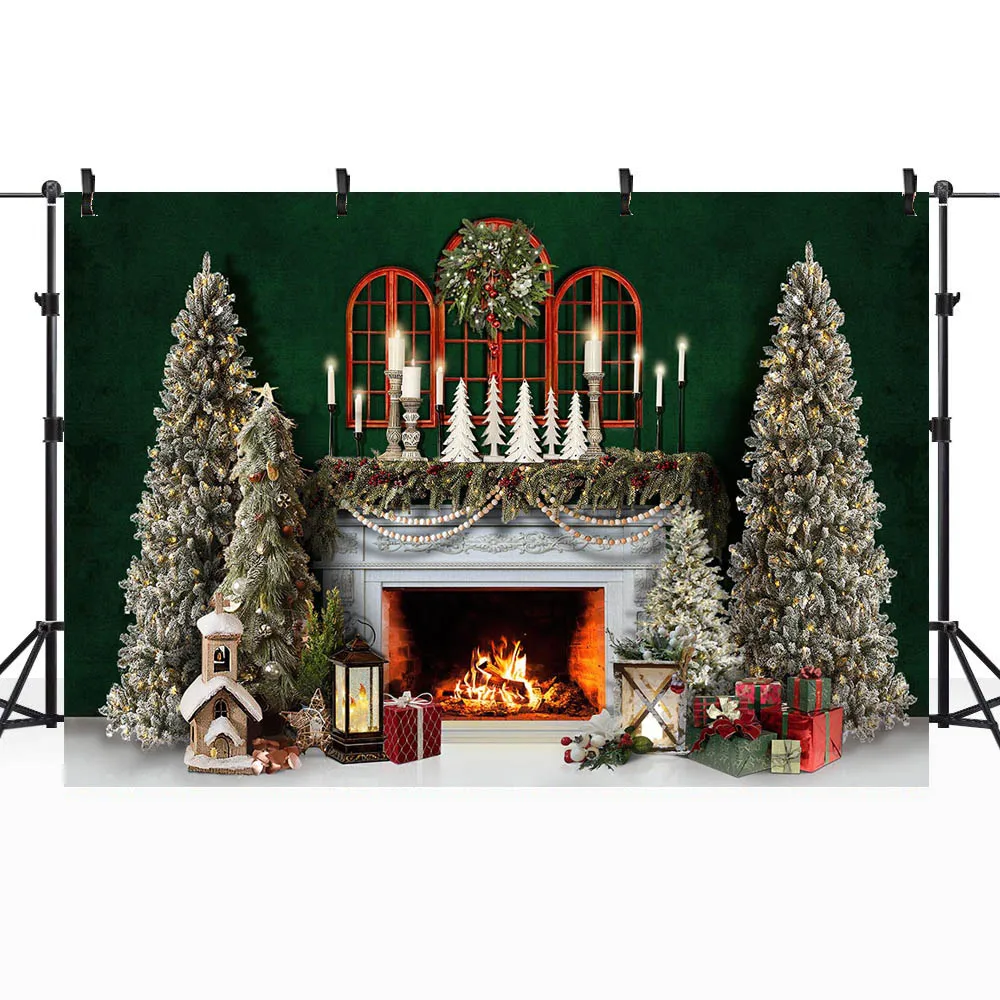 Mocsicka คริสต์มาสฉากหลังเตาผิงสีขาวต้นคริสต์มาสพวงหรีดเทียน Xmas ภาพพื้นหลังภาพครอบครัวถ่ายภาพ Props