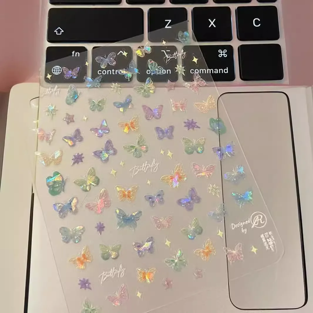 

5pcs Butterfly Wing Nail Stickers Iridescent Design Colorful Nail Art Decals for Manicure