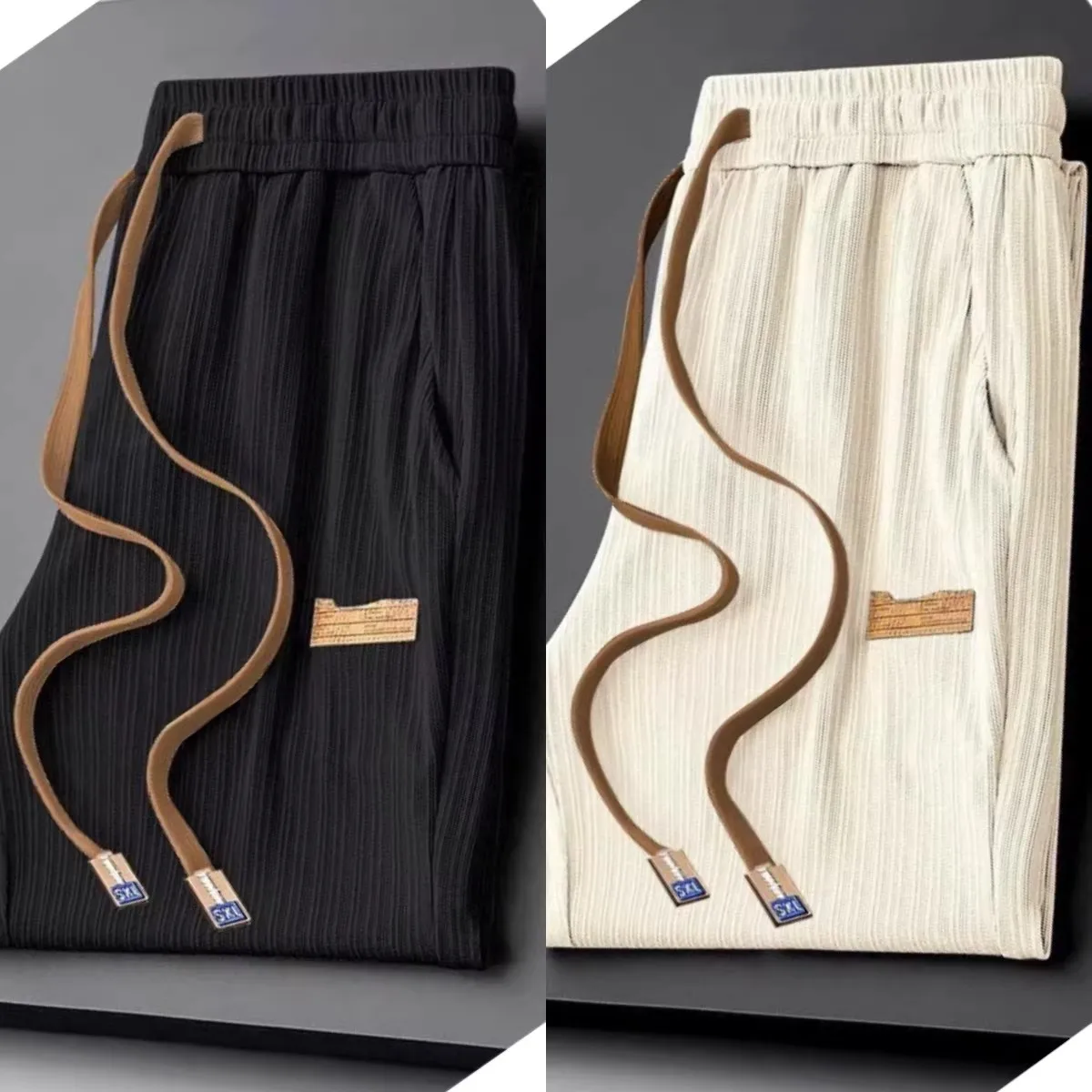 Calças Esportivas Masculinas de Verão em Seda Gelada, Corte Slim, Secagem Rápida, Perna Reta, Casuais, Soltas, Perna Larga, C...
