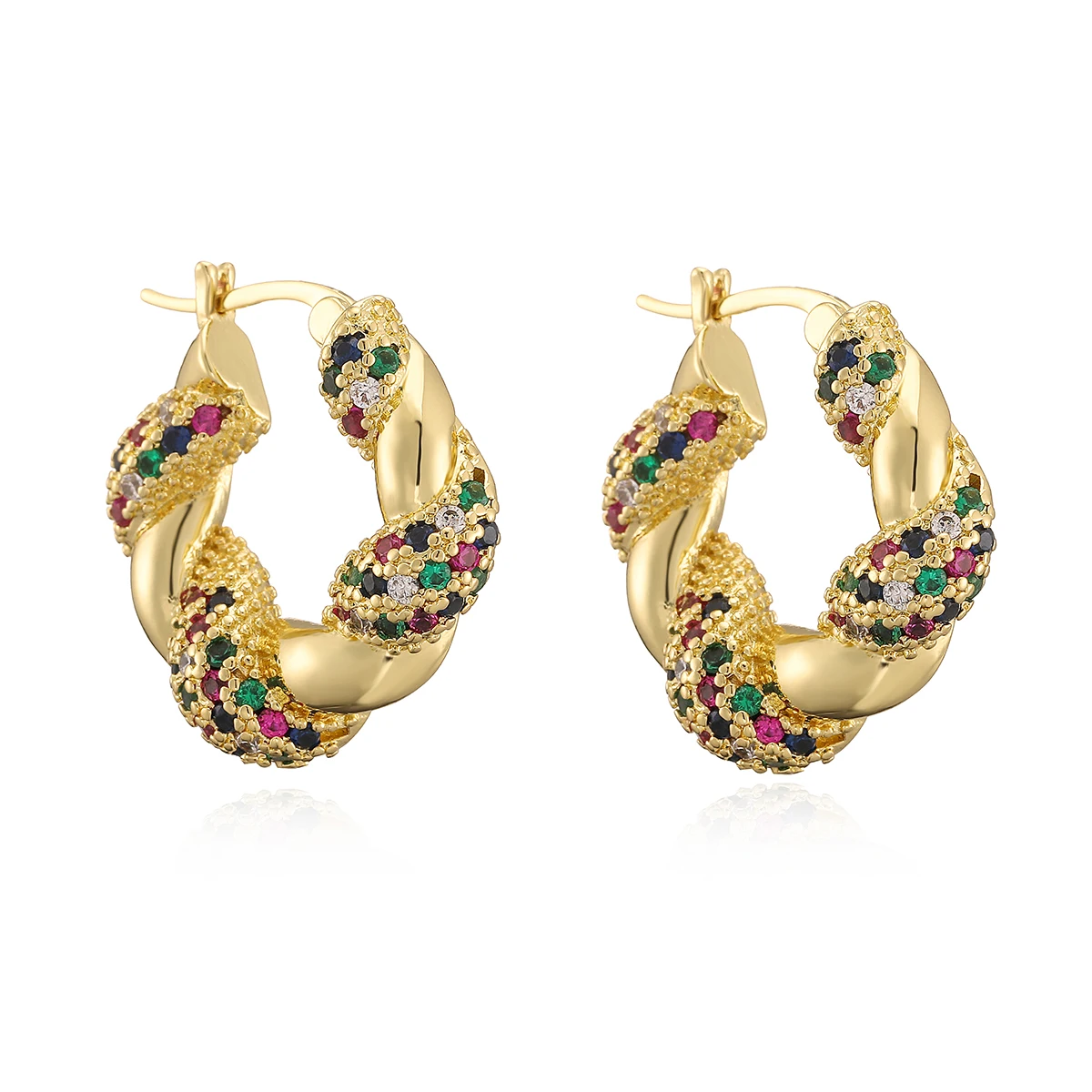 NEWBUY Trendy Gold Color AAA CZ Zircon Inlay Geometric Shape Hoop Earrings For Lady Gift