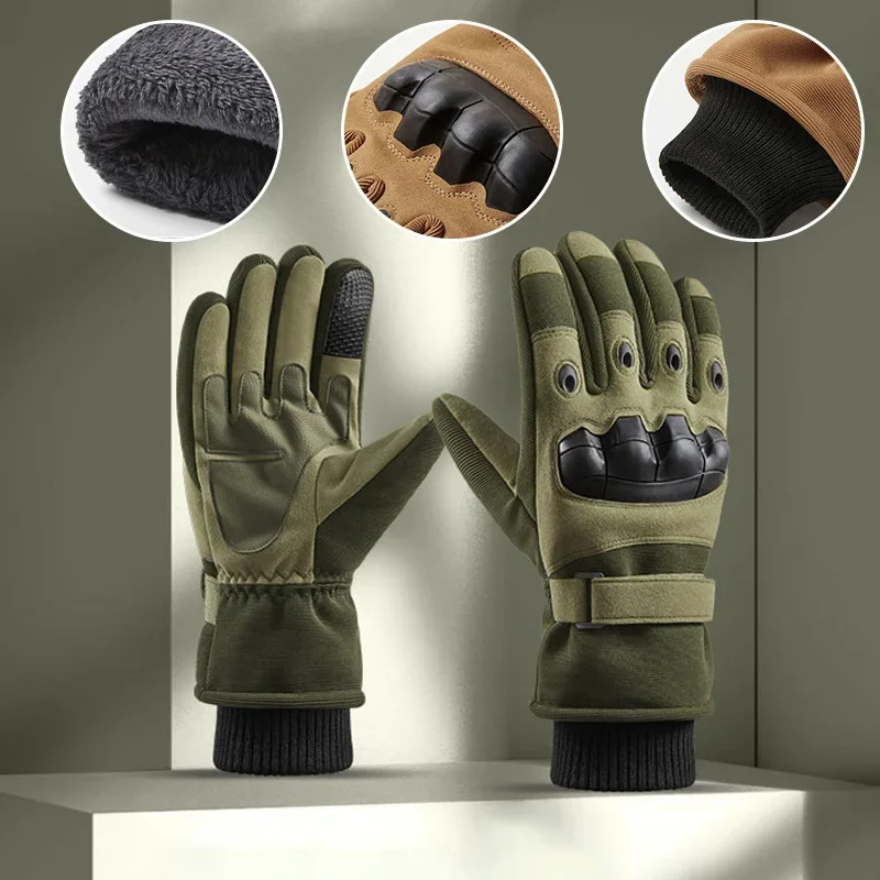 Winter Men Tactical Warm Gloves Plus Velvet Cold-proof Touch Screen Army Training Cycling Ski Climbing Fitness Sports Gloves