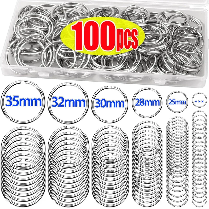 10/100pcs Stainless Steel Key Rings Sliver Round Flat Line Split Rings Keyring for Jewelry Making Keychain DIY Findings 20-35mm