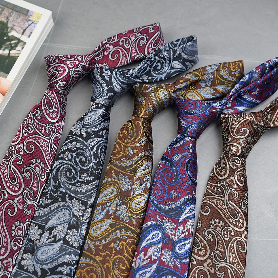 Neue Design 8 cm Polyester herren Business Krawatte Grün Wein Rot Braun Paisley Blume Krawatten Business Dropshipping