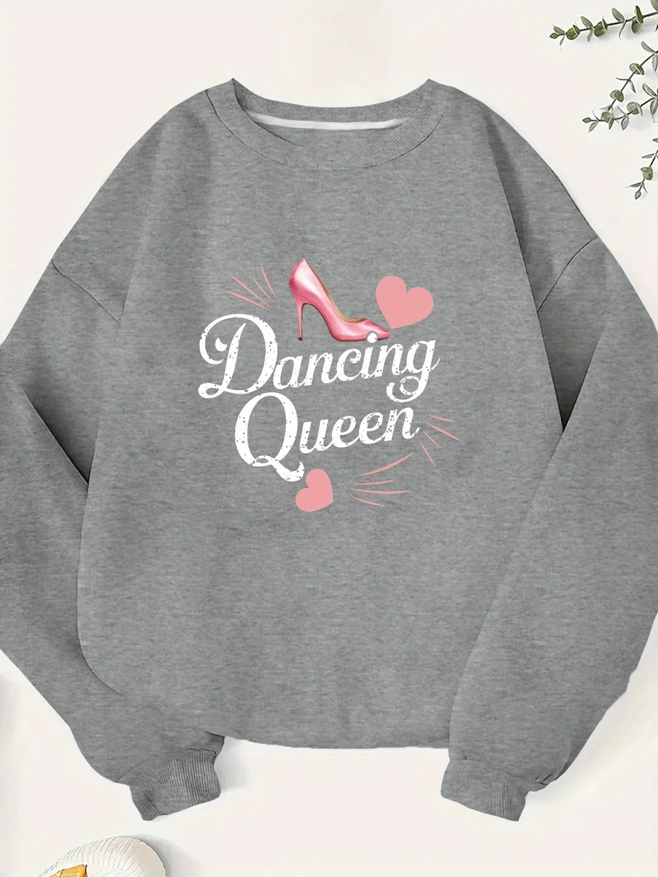 

Women's Polyester Sweatshirt with Dancing Queen Graphic Print - Crew Neck Casual Knit Pullover for Fall & Winter