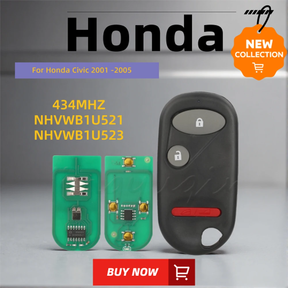

Jingyuqin NHVWB1U521/NHVWB1U523 2 + 1 кнопка дистанционного управления без ключа, автомобильный брелок 433 МГц для Honda Civic 2001-2005
