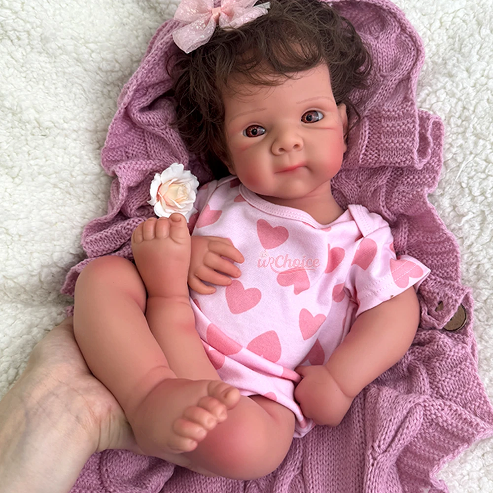 

48cm Open Mouth Bettie with Curly Hair Full Silicone Reborn Baby Soft Touch Realistic Details Doll Gift for Dementia Patients