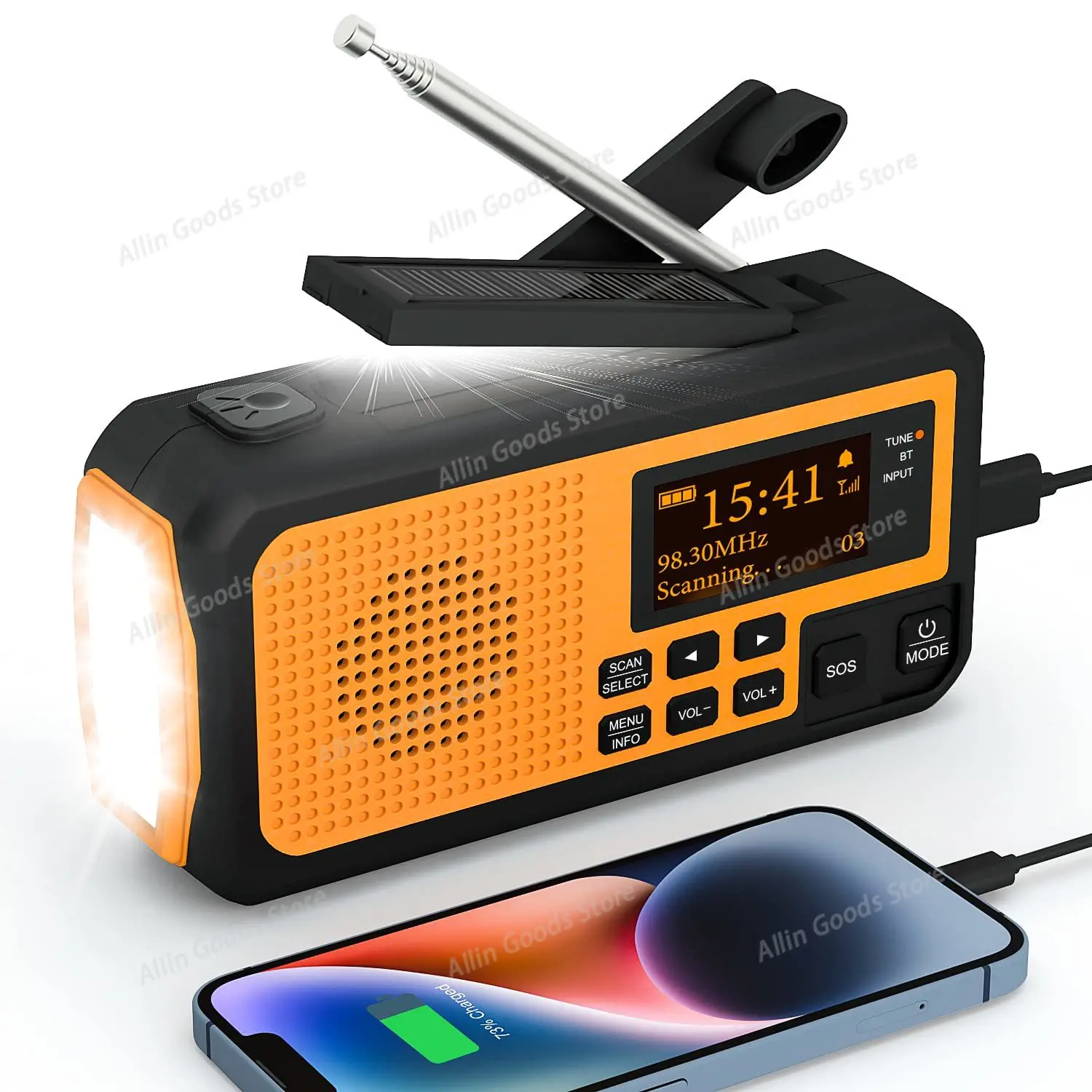 4000mAh FM/DAB+ Radio Solar Panels Solar Hand Crank Portable Emergency Radio Reading Lamp for Outdoor Camping Bluetooth Speakers