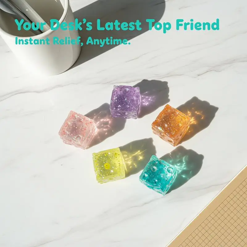 3.5cm Glitter Cheese Ice Cube Mochi Squeeze Toy Decompression Cube Stress Relief Fidget Toys Slow Rebound Party Favors
