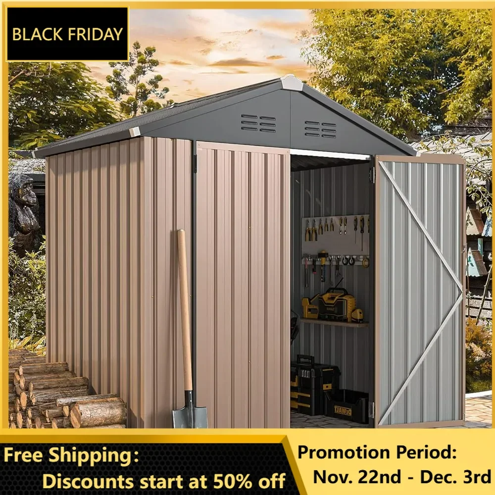 6' x 4' Storage Shed, Metal Sheds & Outdoor Storage Clearance, Utility and Tool Garden Shed with Lockable Doors for Backyard