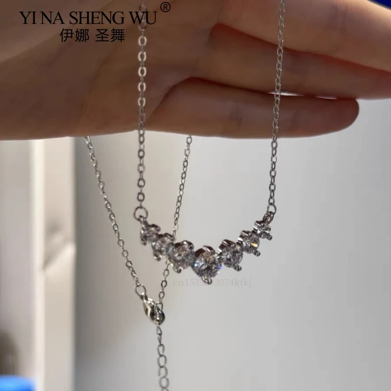 1.7 Carat D Color Moissanite S925 Sterling Silver Plated Pt950 Necklace for women Femininity V-shaped Row Drill Collarbone Chain