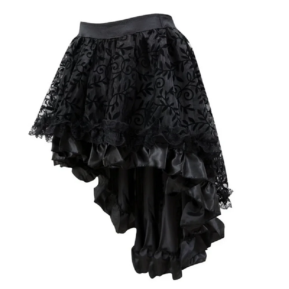 Irregular Ruffles Lace Gothic Mini Skirts for Women Girl Sexy Black Brown Green Midi Skirt Vintage Steampunk Party with Corset