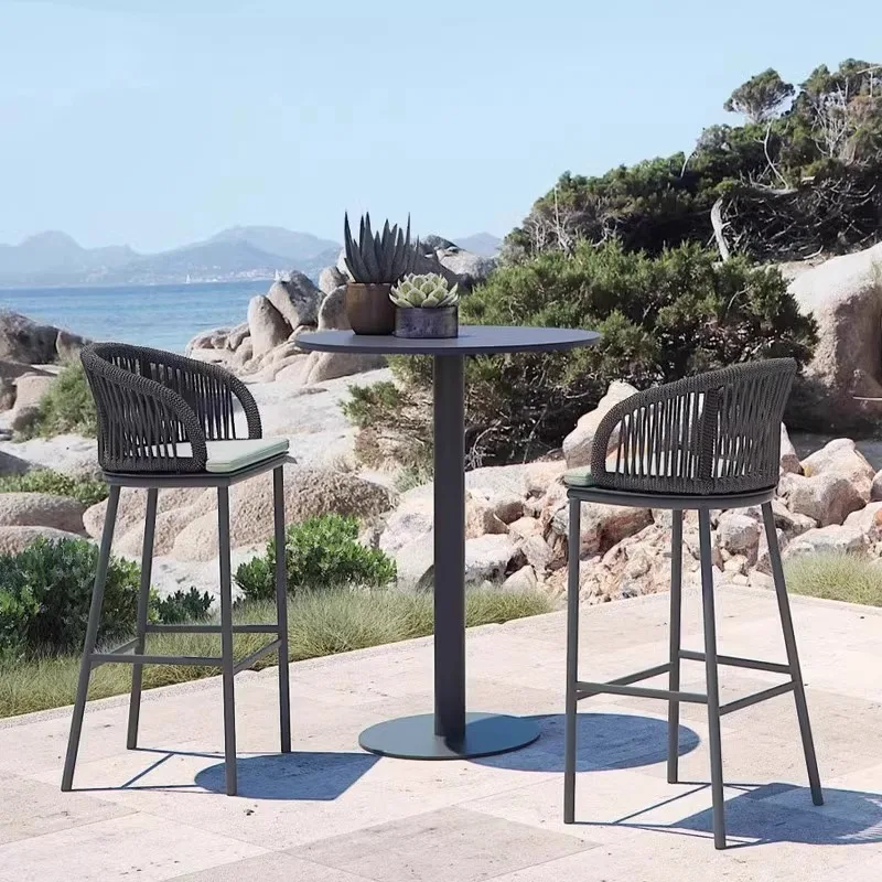 

Rattan Back Chair Hotel Villa Open-air Bar High Table Stool Waterproof Sun