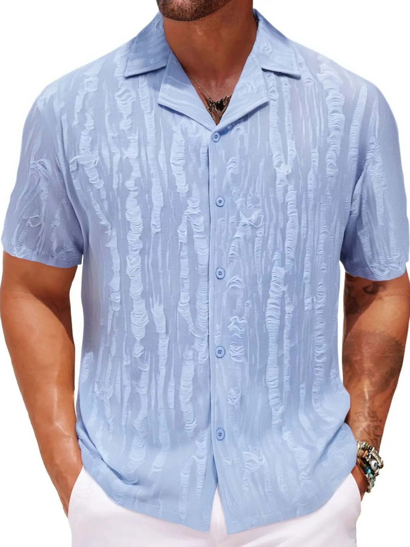 

Loose Cuban Collar ort Sve Men's irt Simple Busin Casual Polyester Fabric Summer Faion Youthful Sle Regular Fit
