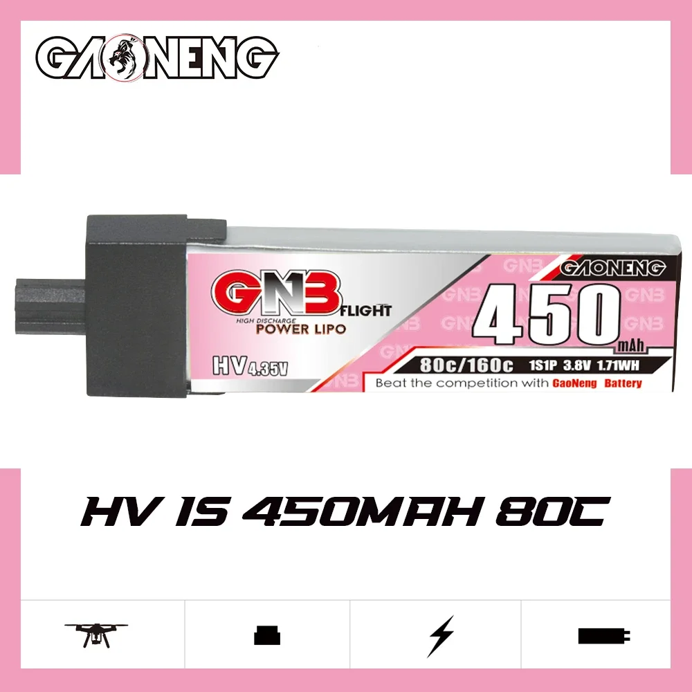 

GAONENG GNB 450mAh HV 1S 80C 160C 3.8V Plastic Head GNB27 LiPo Battery BetaFPV Beta75X Happymodel Mobula6 Mobula7 Snapper