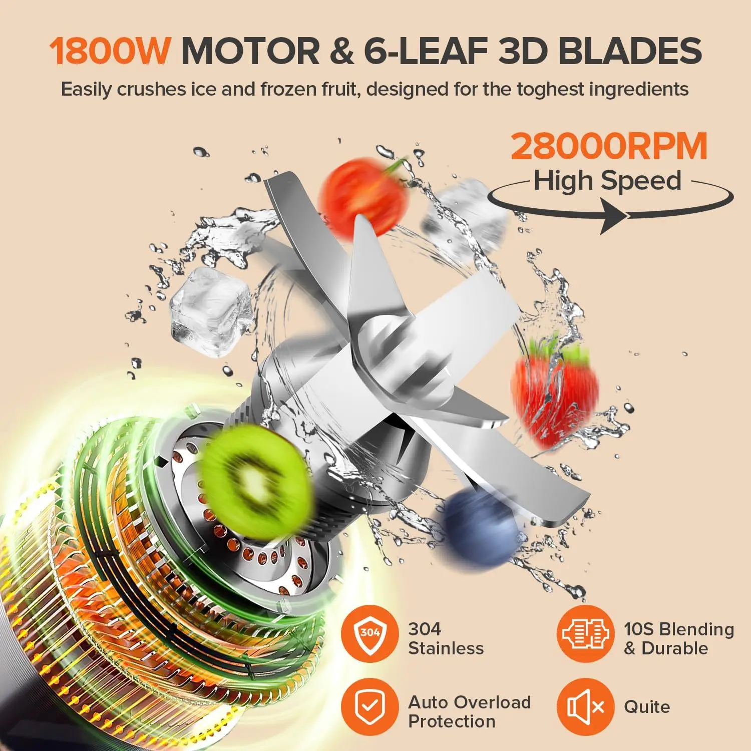 خلاطات للمطبخ، صانع العصائر، خلاط للعصائر، سعة كبيرة، 1800 واط، خلاط احترافي لسحق الثلج