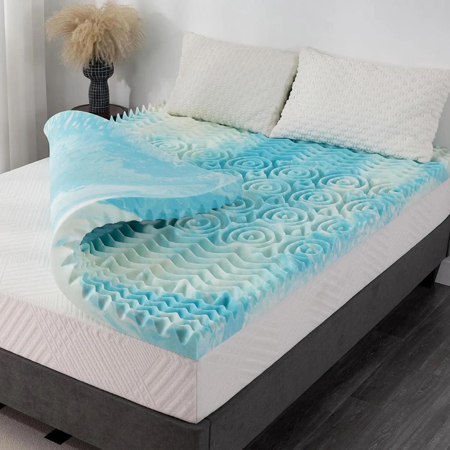 

2 H 5-Zone Twin Memory Foam Mattr Topper, Gel Infused Foam Mattr Topper For Pressure Relief, Certipur-Us Certified Twin Bed