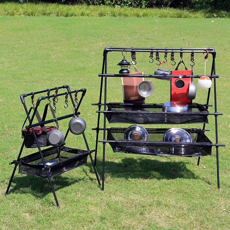 

Outdoor Double Triangle Hanging Rack Barbecue Camping Storage Rack Folding Portable Dry Grid Camping Aluminum Alloy Hanging Rod